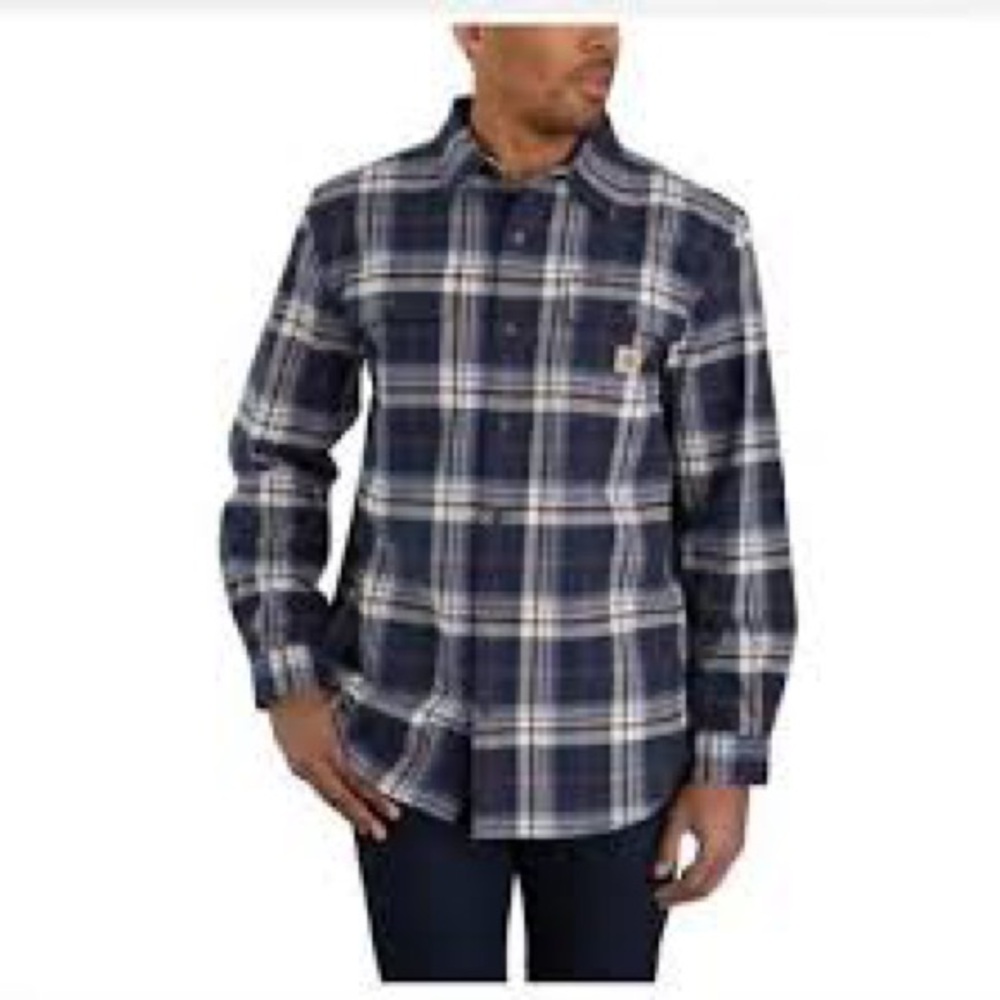 Carhartt Loose Fit Heavyweight Blue Plaid Cotton Flannel Size Men’s 2XL Tall